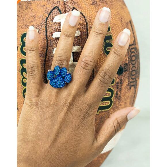 Blue Paw Silver Stretch Ring - Picture 2 of 2